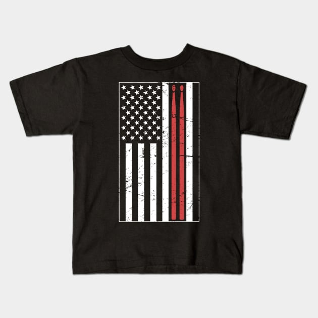 American Flag & Drumsticks – Design for Drummers Kids T-Shirt by MeatMan